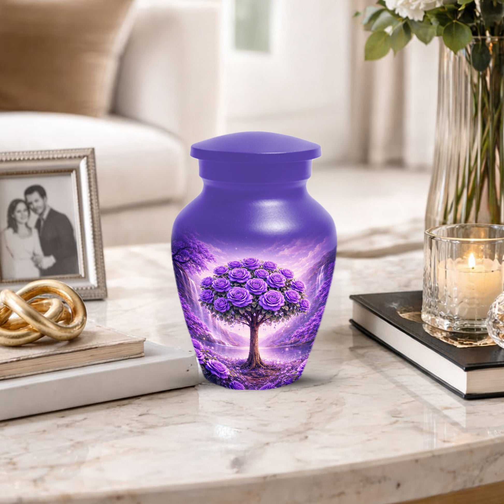 Purple Rose Urn for Ashes-  Rose Tree Memorial Keepsake for Mom or Dad | Floral Cremation Urns for Women & Men