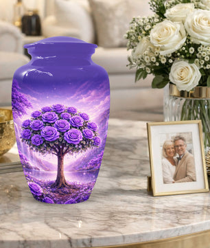 Purple Rose Urn for Ashes-  Rose Tree Memorial Keepsake for Mom or Dad | Floral Cremation Urns for Women & Men