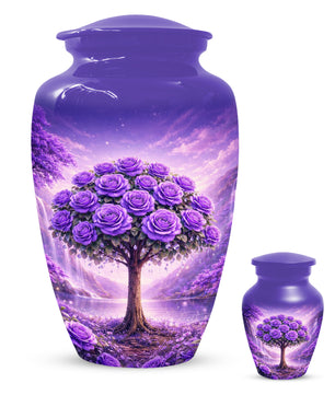 Purple Rose Urn for Ashes-  Rose Tree Memorial Keepsake for Mom or Dad | Floral Cremation Urns for Women & Men
