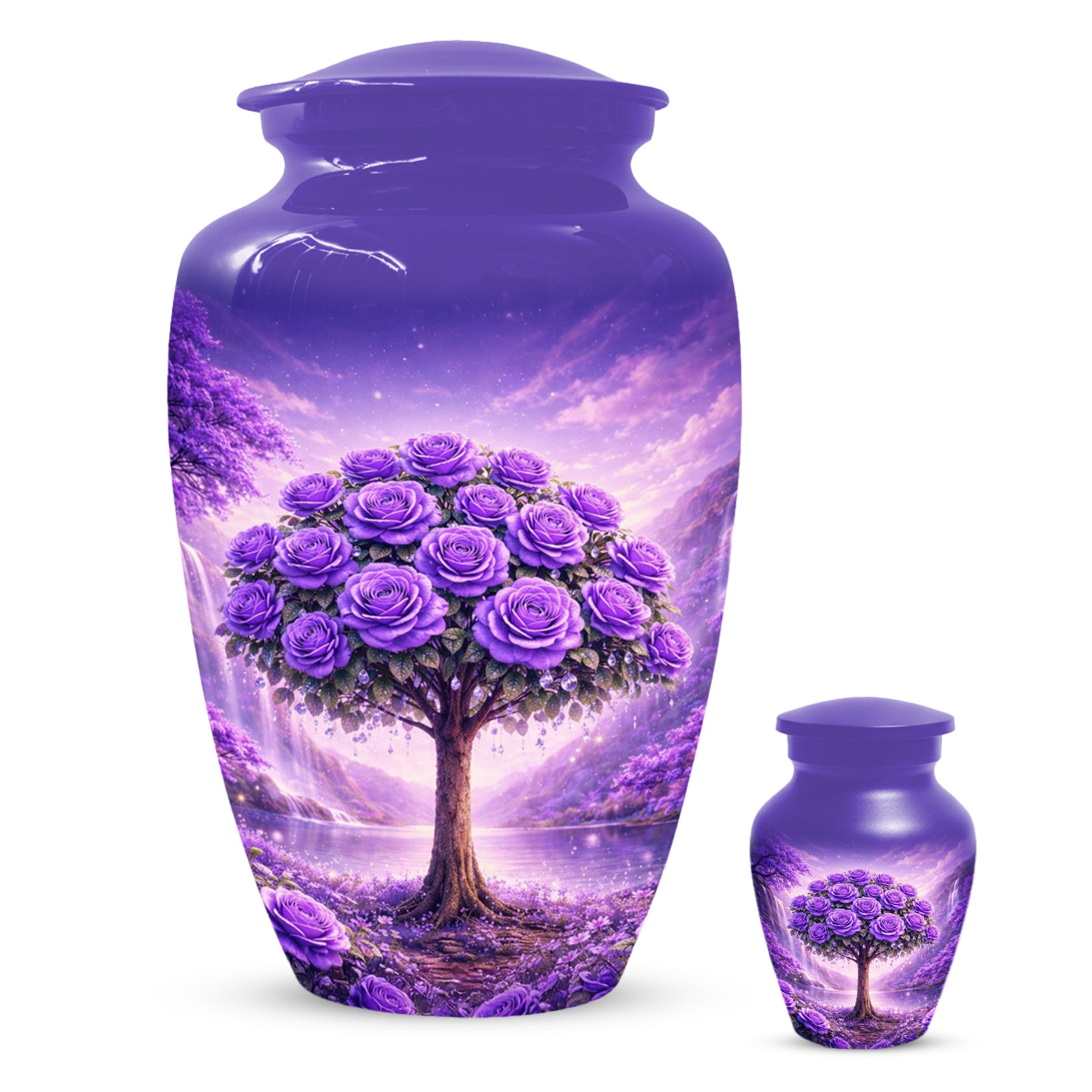 Purple Rose Urn for Ashes-  Rose Tree Memorial Keepsake for Mom or Dad | Floral Cremation Urns for Women & Men