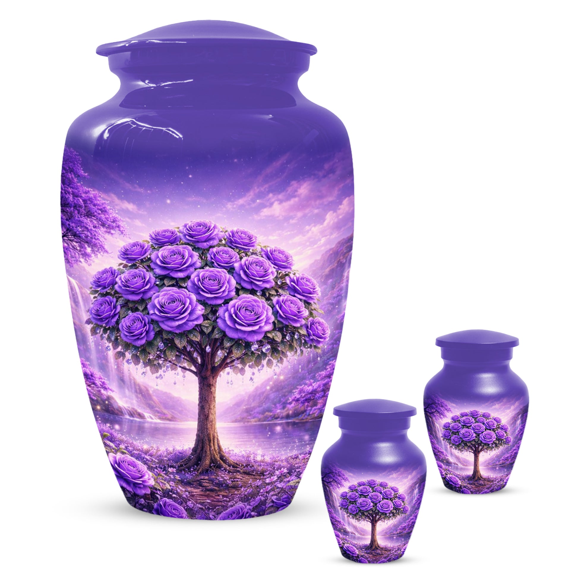 Purple Rose Urn for Ashes-  Rose Tree Memorial Keepsake for Mom or Dad | Floral Cremation Urns for Women & Men