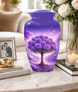 Purple Rose Urn for Ashes-  Rose Tree Memorial Keepsake for Mom or Dad | Floral Cremation Urns for Women & Men