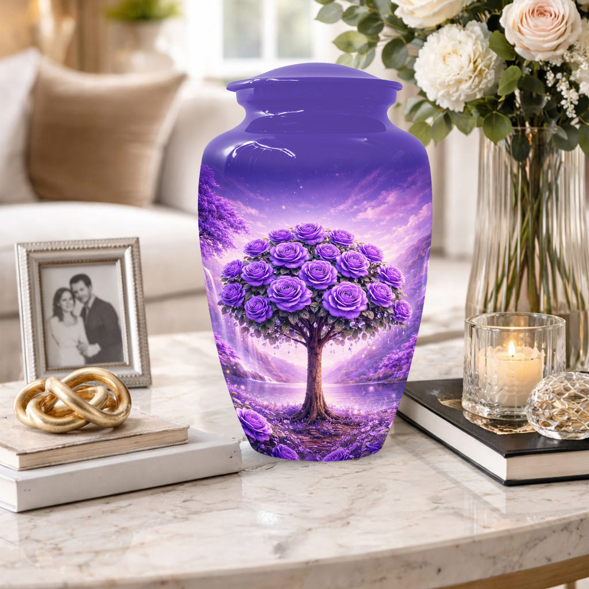 Purple Rose Urn for Ashes-  Rose Tree Memorial Keepsake for Mom or Dad | Floral Cremation Urns for Women & Men