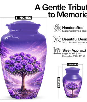 Purple Rose Urn for Ashes-  Rose Tree Memorial Keepsake for Mom or Dad | Floral Cremation Urns for Women & Men