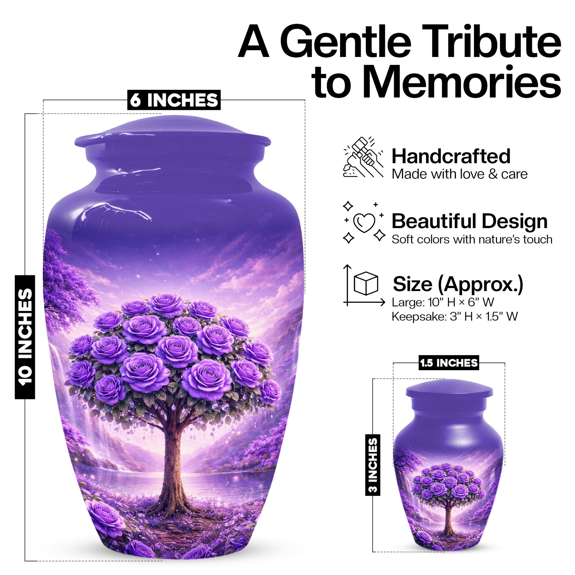 Purple Rose Urn for Ashes-  Rose Tree Memorial Keepsake for Mom or Dad | Floral Cremation Urns for Women & Men