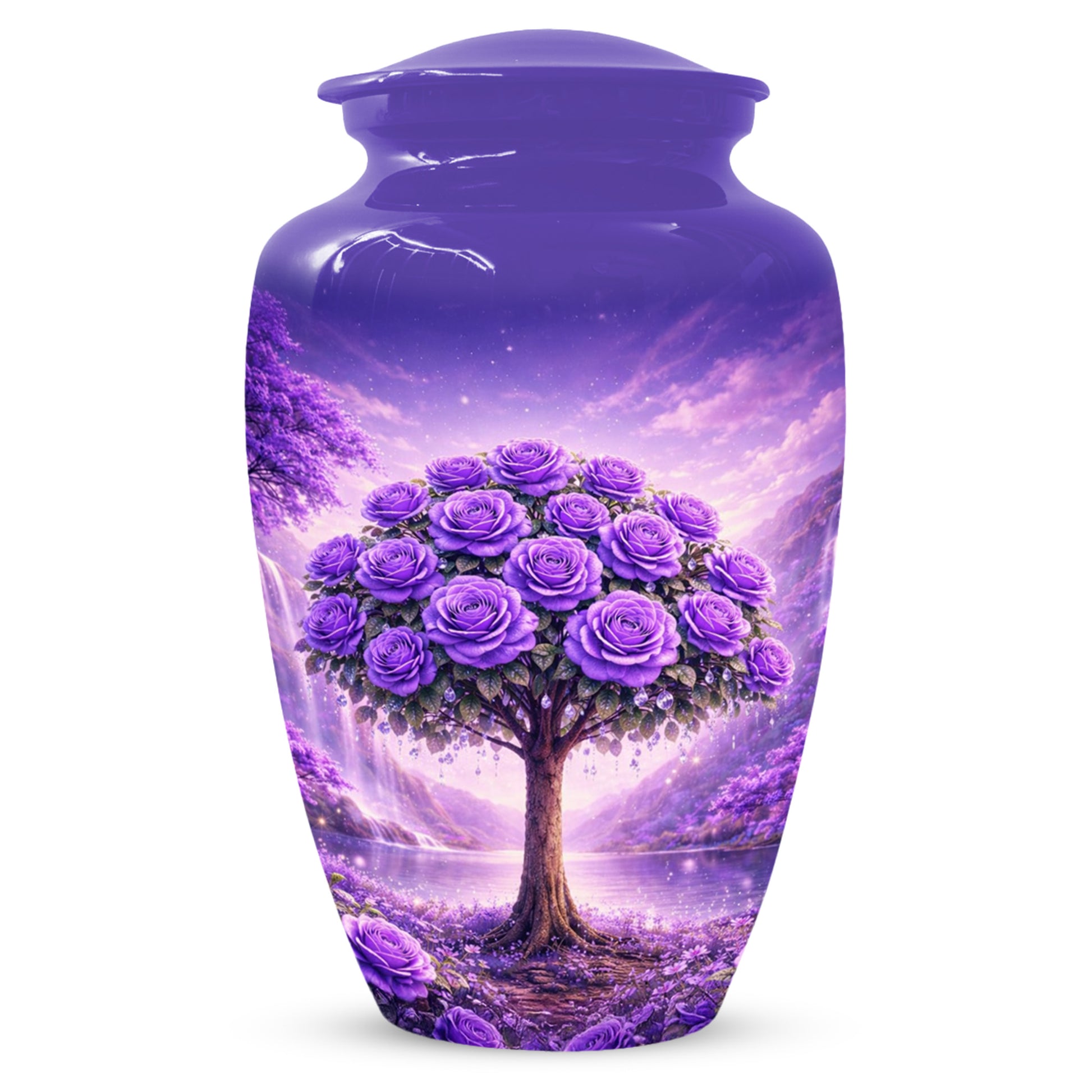 Purple Rose Urn for Ashes-  Rose Tree Memorial Keepsake for Mom or Dad | Floral Cremation Urns for Women & Men