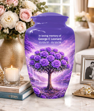 Purple Rose Urn for Ashes-  Rose Tree Memorial Keepsake for Mom or Dad | Floral Cremation Urns for Women & Men
