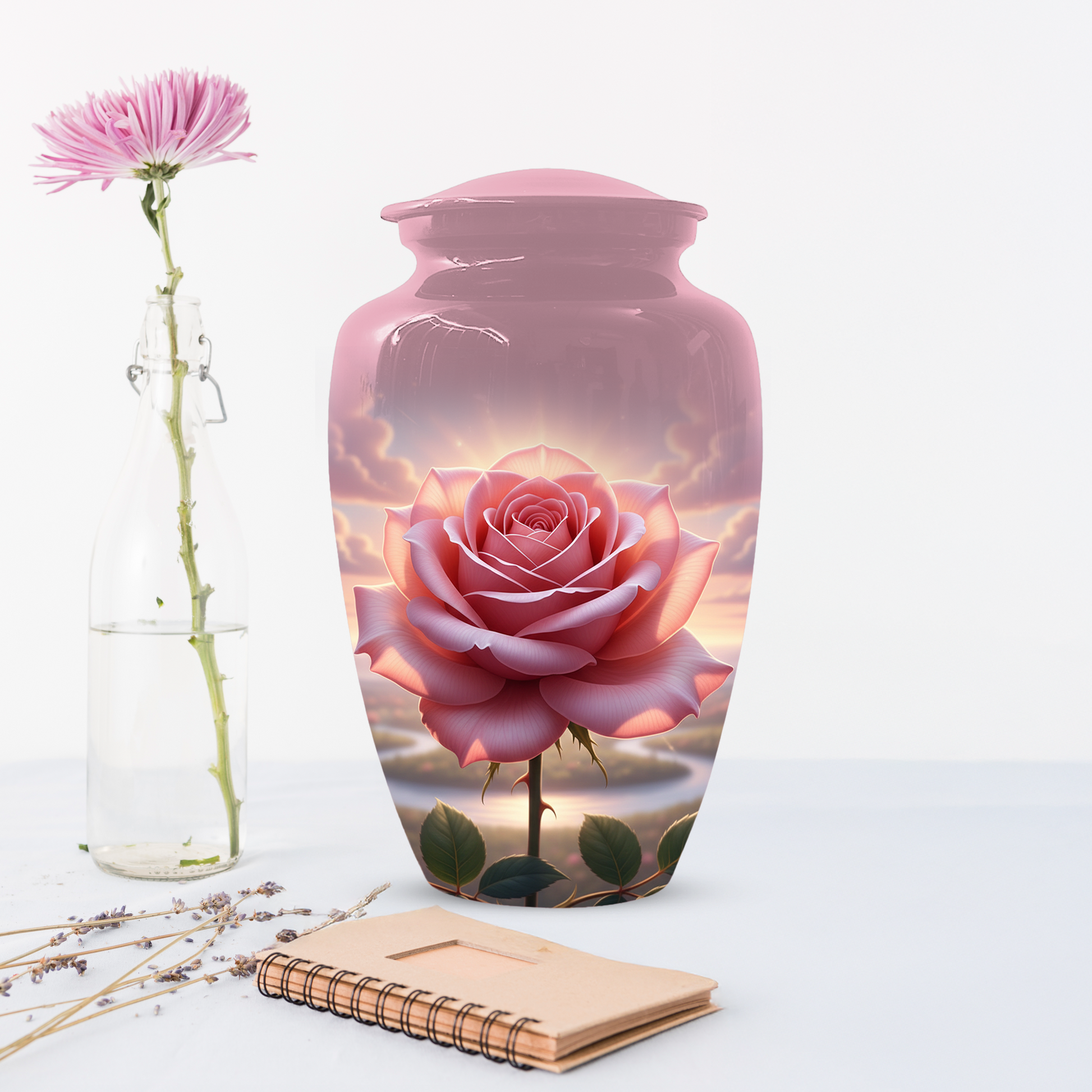 Pink Rose Memorial Urn | Custom Cremation Flower Urn for Human Ashes