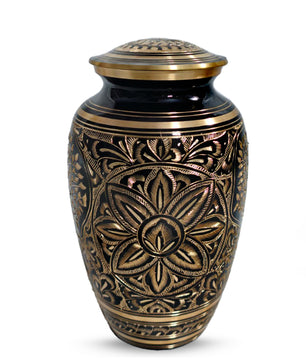 Flower Ground Burial Urns For Ashes - Hand Engraved Floral Brass Urn For Cremation