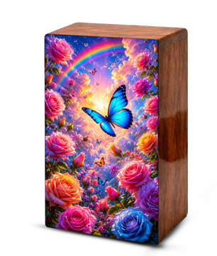 Blue Butterfly Urn For Ashes Women - Wooden Flower Mini Cremation Urn with Butterflies