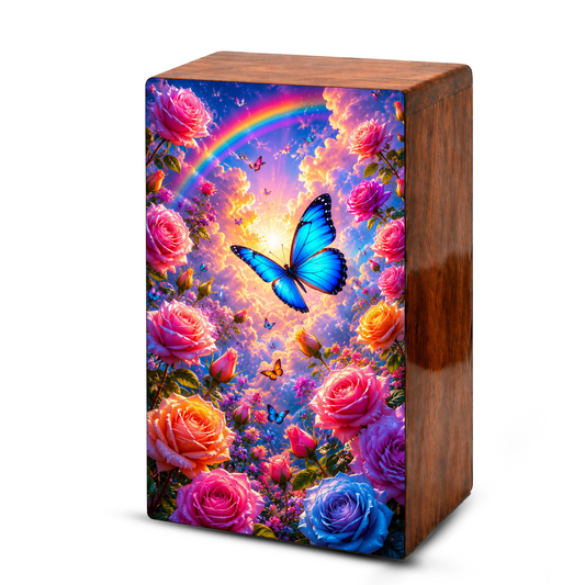 Blue Butterfly Urn For Ashes Women - Wooden Flower Mini Cremation Urn with Butterflies