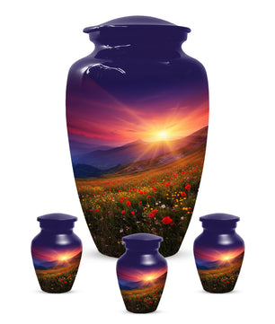 Flower Garden Sunset Urn for Human Ashes | Beautiful Floral Adult Cremation Urn for Mom & Women