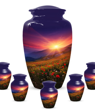Flower Garden Sunset Urn for Human Ashes | Beautiful Floral Adult Cremation Urn for Mom & Women