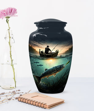 Fisherman Urn for Ashes -  Personalized Gone Fishing Memorial | Custom Cremation Urns for Dad