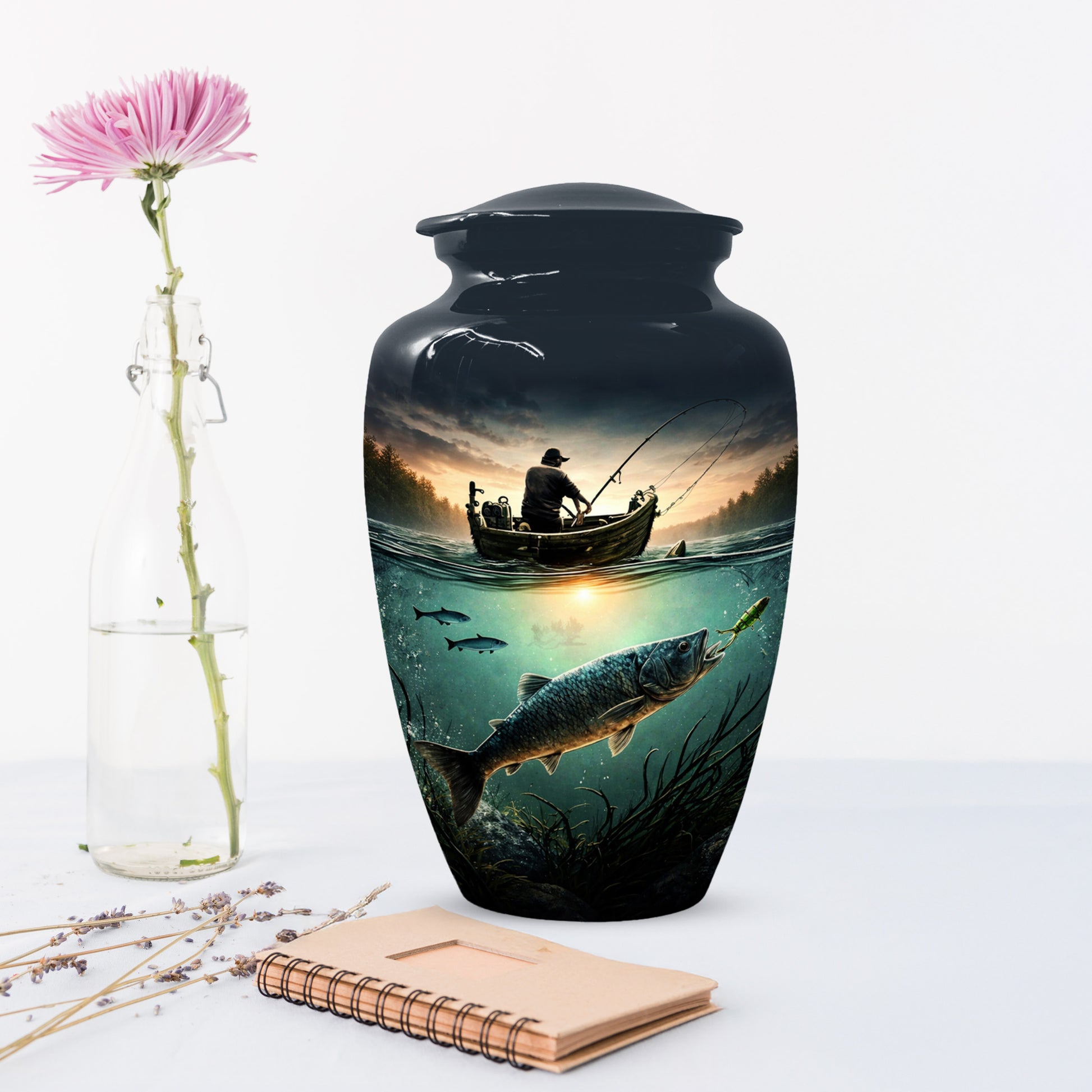 Fisherman Urn for Ashes -  Personalized Gone Fishing Memorial | Custom Cremation Urns for Dad