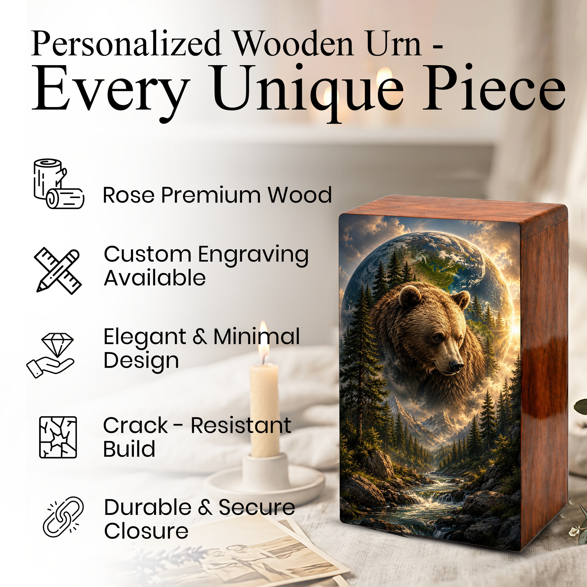 Bear Cremation Urn For Human Ashes - Animal Keepsake Urns For Male and Female