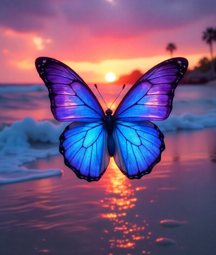 Blue Butterfly Sunset Urn for Human Ashes | Elegant Blue Butterfly Sunset Cremation Urn for Adult Memorial