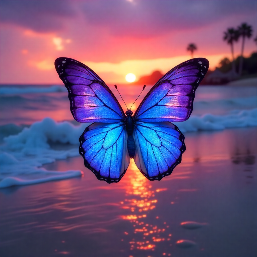 Blue Butterfly Sunset Urn for Human Ashes | Elegant Blue Butterfly Sunset Cremation Urn for Adult Memorial