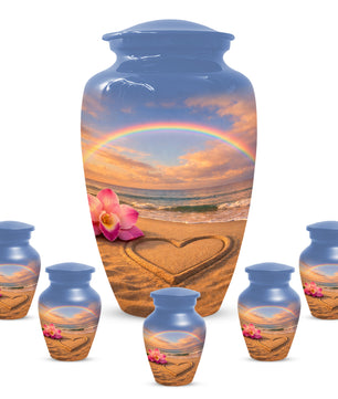 Beach Rainbow  Memorial Urn for Ashes – Custom Ocean  Keepsake Urns for Mom & Dad