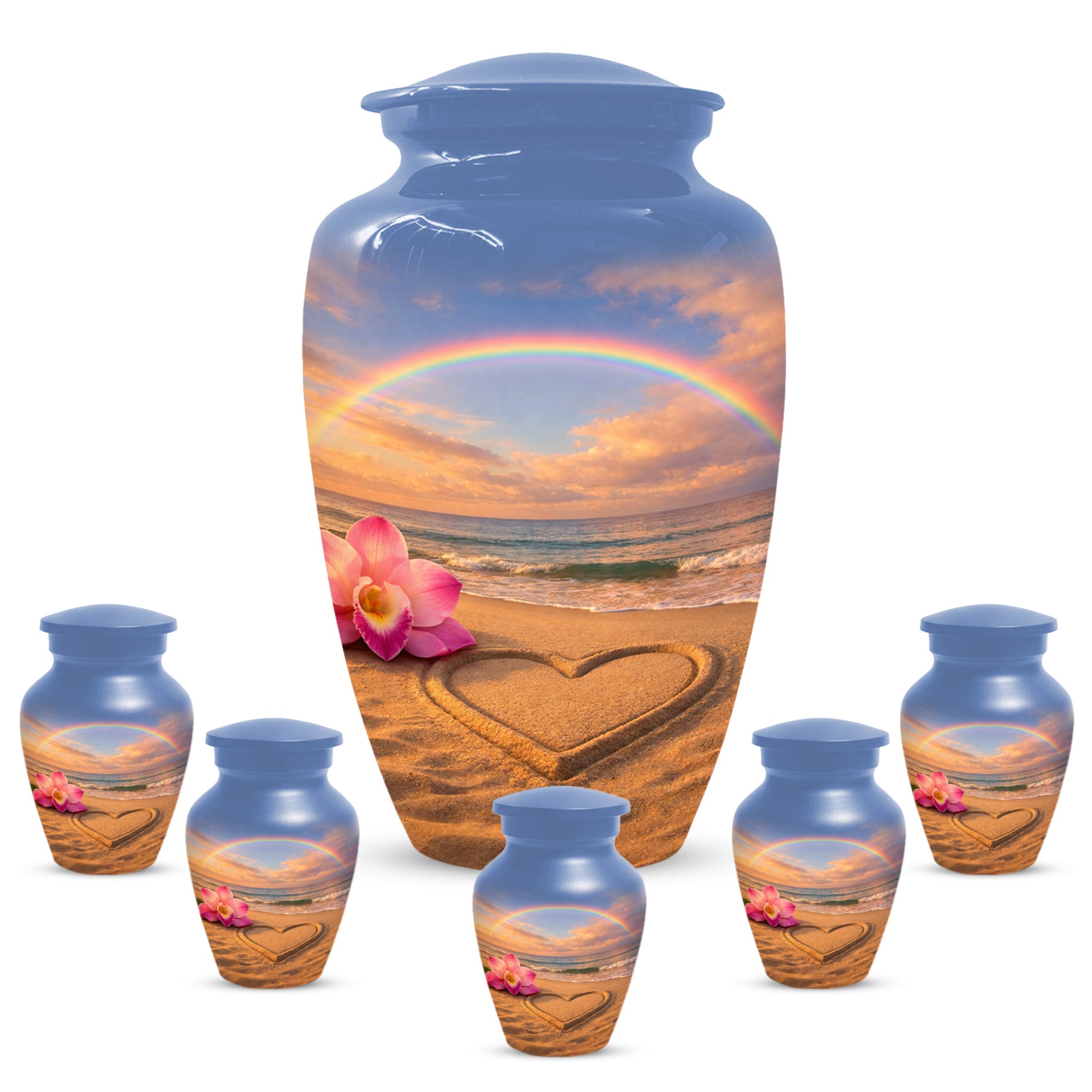 Beach Rainbow  Memorial Urn for Ashes – Custom Ocean  Keepsake Urns for Mom & Dad