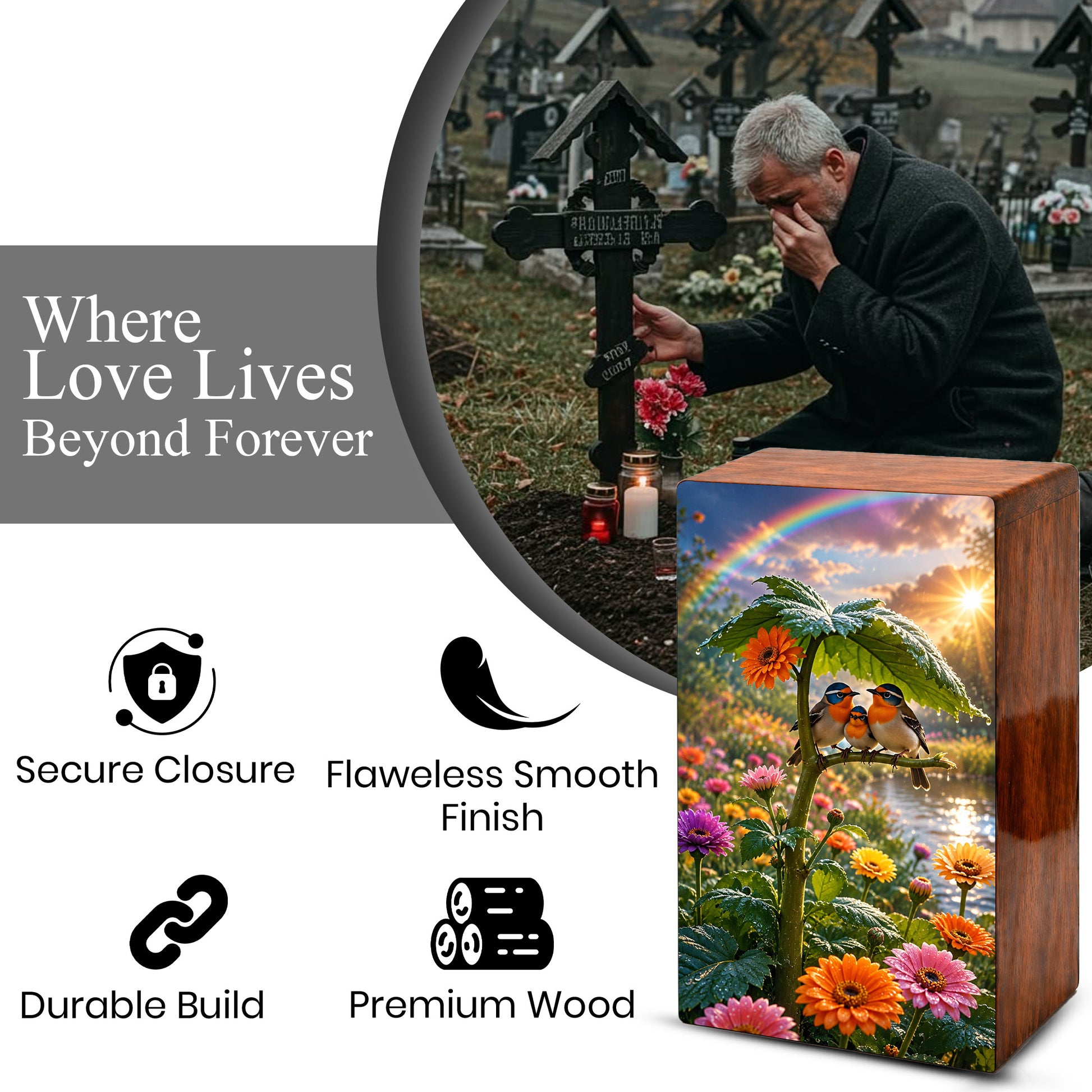 Bird Family Urn For Human Ashes - Natured Inspired Forest Keepsake Box