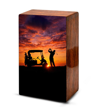 Golf Player Urn For Ashes Male - Sports Wooden Keepsake box For Dad