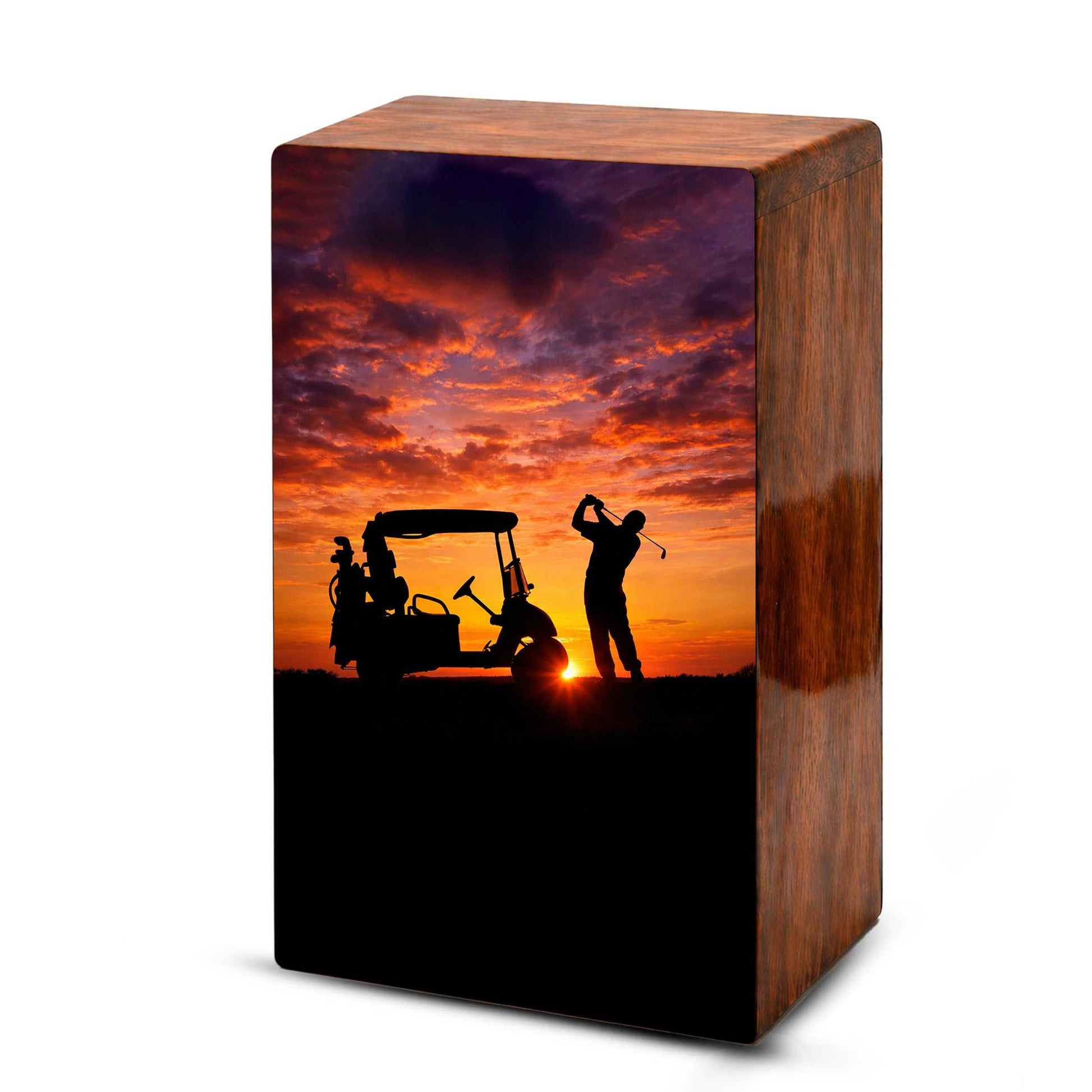 Golf Player Urn For Ashes Male - Sports Wooden Keepsake box For Dad