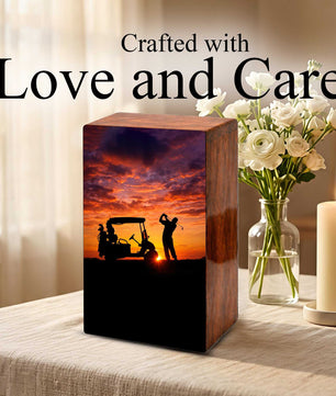 Golf Player Urn For Ashes Male - Sports Wooden Keepsake box For Dad