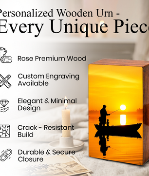 Sunset Fishing Urn for Ashes, Gone Fishing Memorial Keepsake Urns