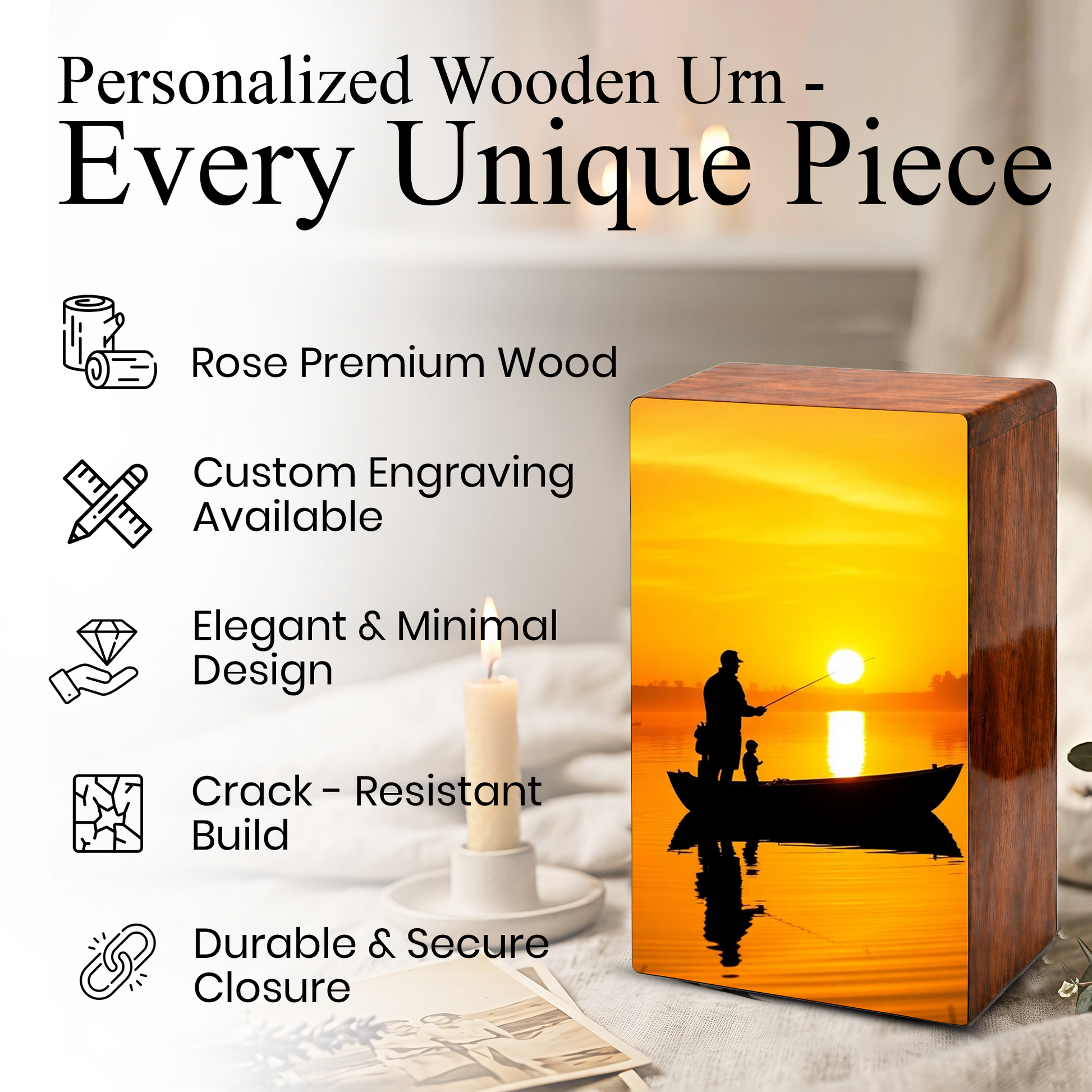 Sunset Fishing Urn for Ashes, Gone Fishing Memorial Keepsake Urns