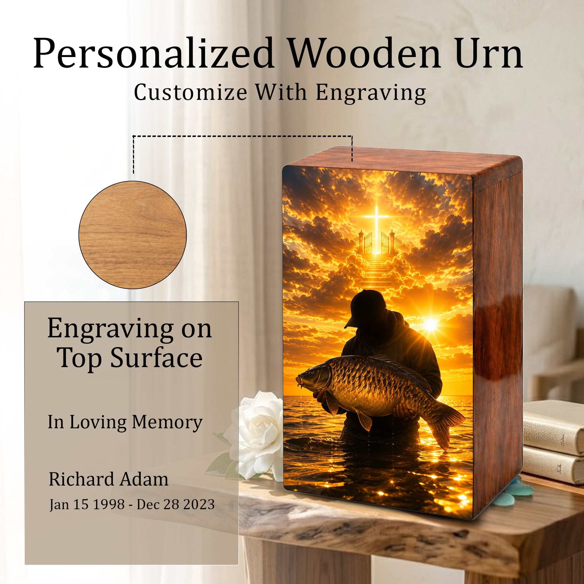 Fishing In Heaven Urn For Male - Hunting Fish Cremation Urns For Dad Ashes