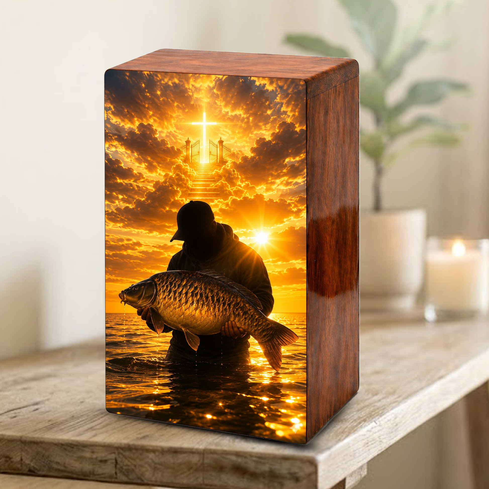 Fishing In Heaven Urn For Male - Hunting Fish Cremation Urns For Dad Ashes
