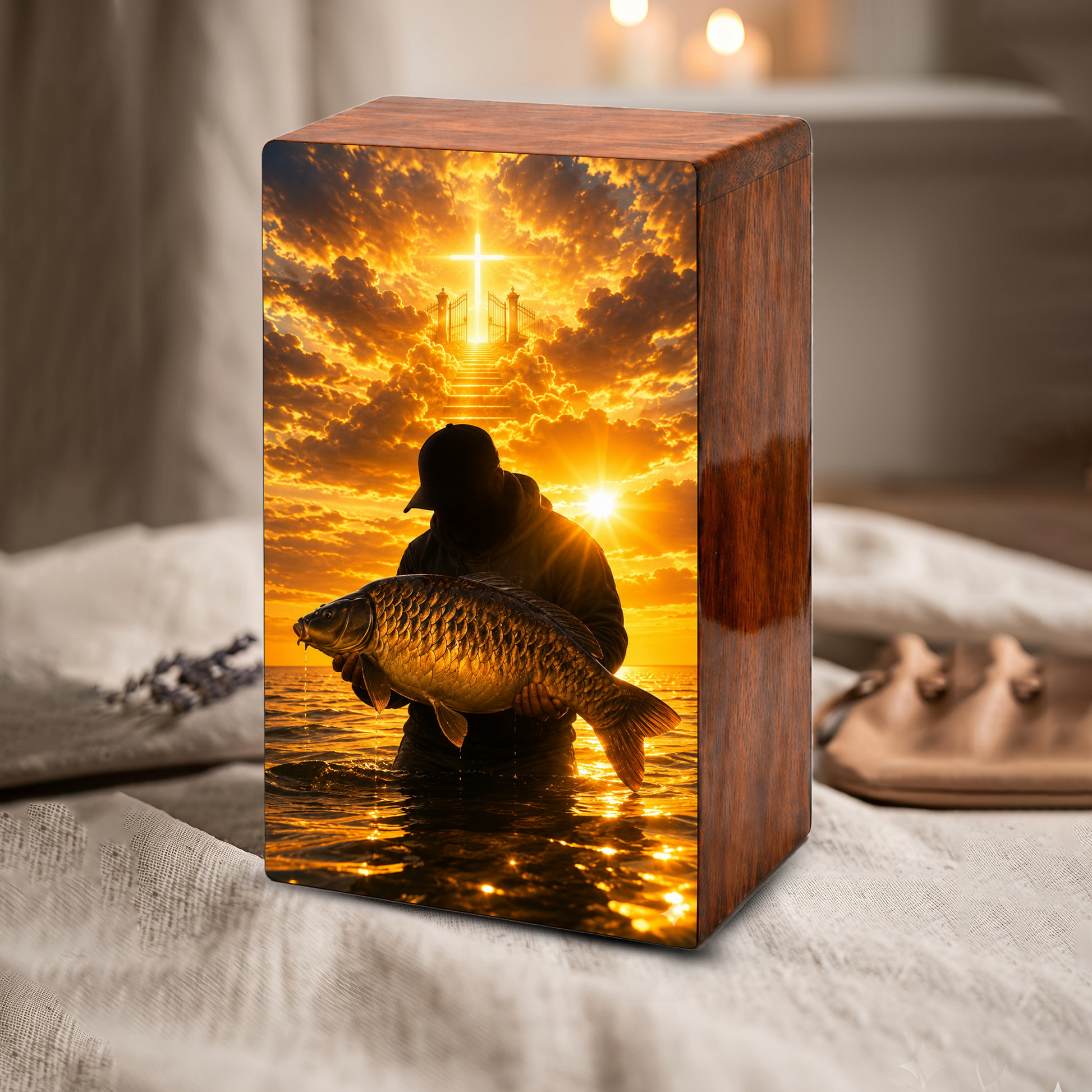 Fishing In Heaven Urn For Male - Hunting Fish Cremation Urns For Dad Ashes