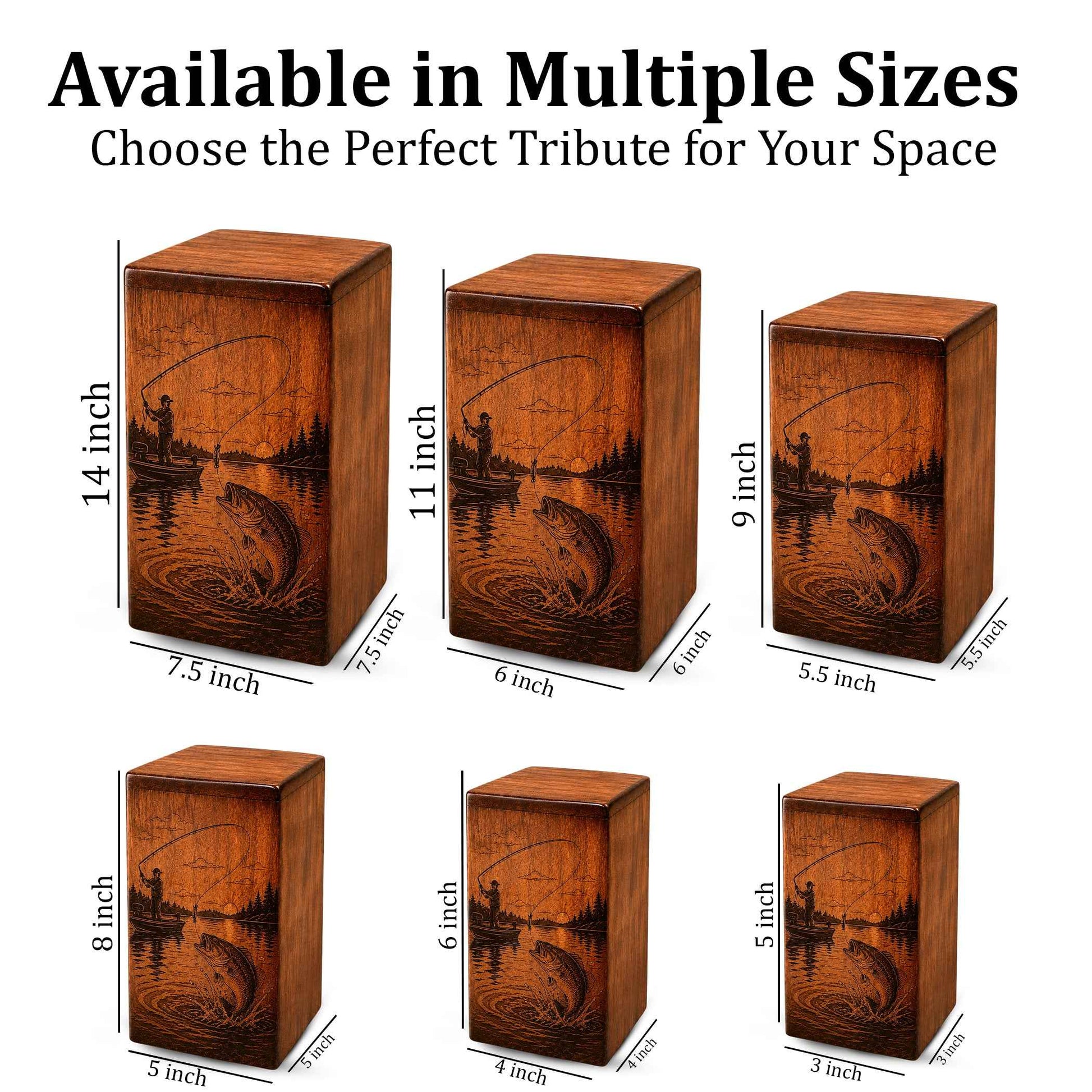 Gone Fishing Wooden Urn For Dad Ashes – Personalized Fisherman Cremation Keepsake Urn Box