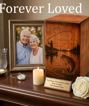 Gone Fishing Wooden Urn For Dad Ashes – Personalized Fisherman Cremation Keepsake Urn Box
