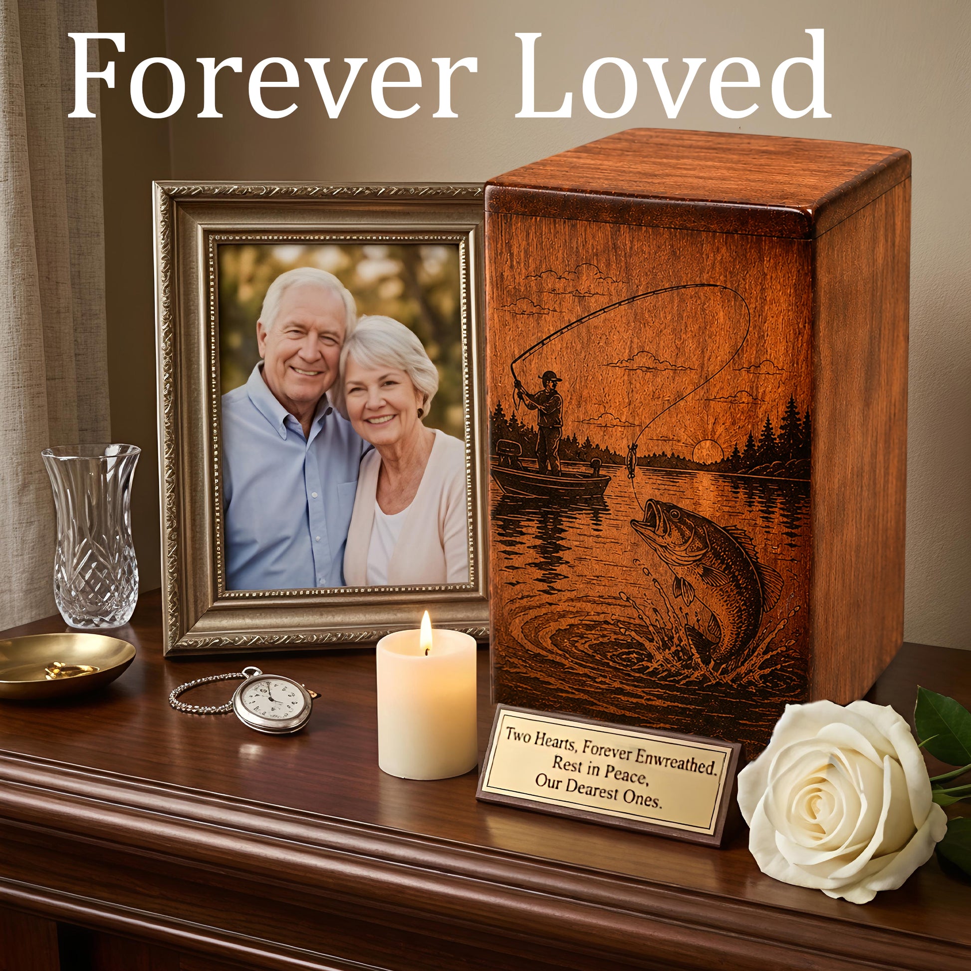 Gone Fishing Wooden Urn For Dad Ashes – Personalized Fisherman Cremation Keepsake Urn Box