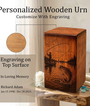 Gone Fishing Wooden Urn For Dad Ashes – Personalized Fisherman Cremation Keepsake Urn Box