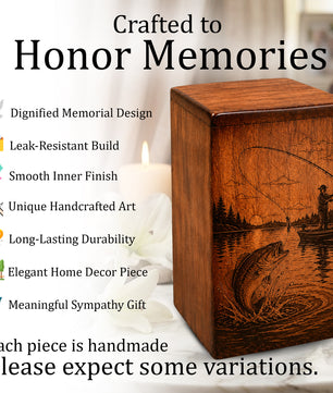Gone Fishing Wooden Urn For Dad Ashes – Personalized Fisherman Cremation Keepsake Urn Box