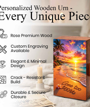 Sunset Beach Cremation Urn For Ashes - Gone Too Soon Keepsake Box For Cremains