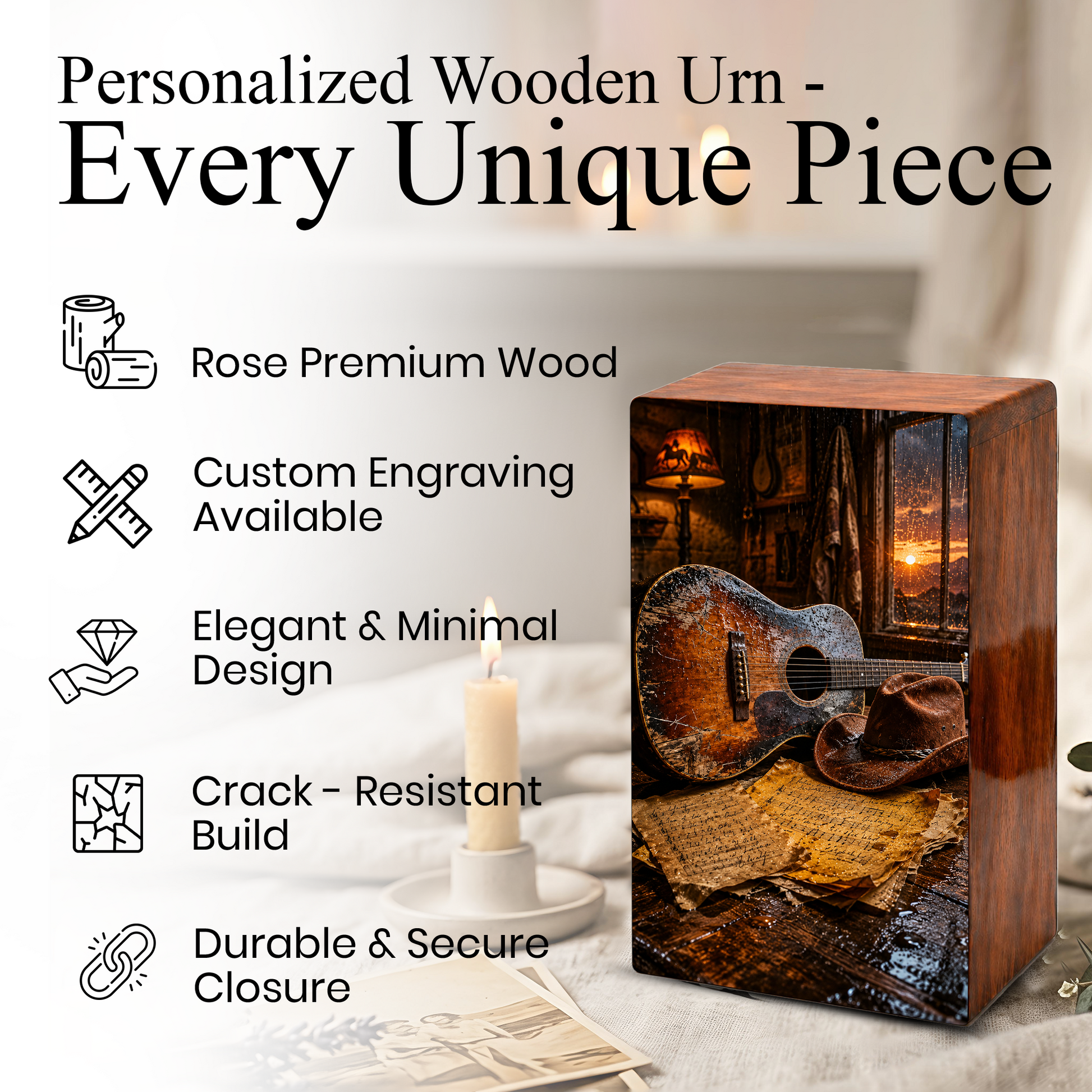 Cowboy Legacy Urn For Ashes Male - Western Cremation Wooden Urns For Dad