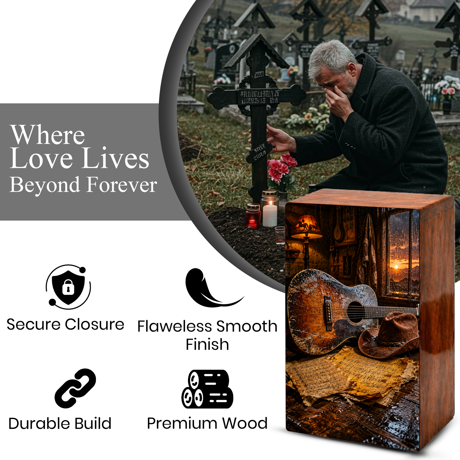 Cowboy Legacy Urn For Ashes Male - Western Cremation Wooden Urns For Dad