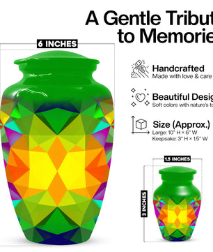 Geometric Rainbow Urn for Mom – Modern Abstract Cremation Urn for Ashes