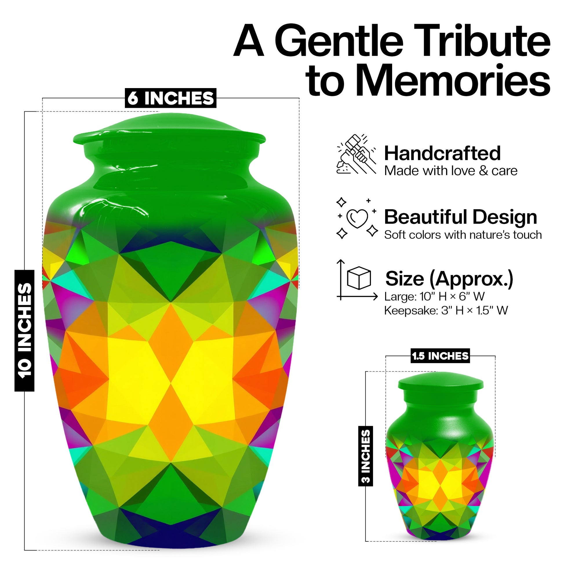 Geometric Rainbow Urn for Mom – Modern Abstract Cremation Urn for Ashes