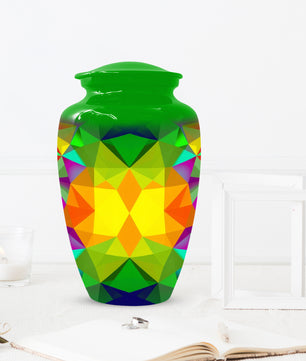 Geometric Rainbow Urn for Mom – Modern Abstract Cremation Urn for Ashes