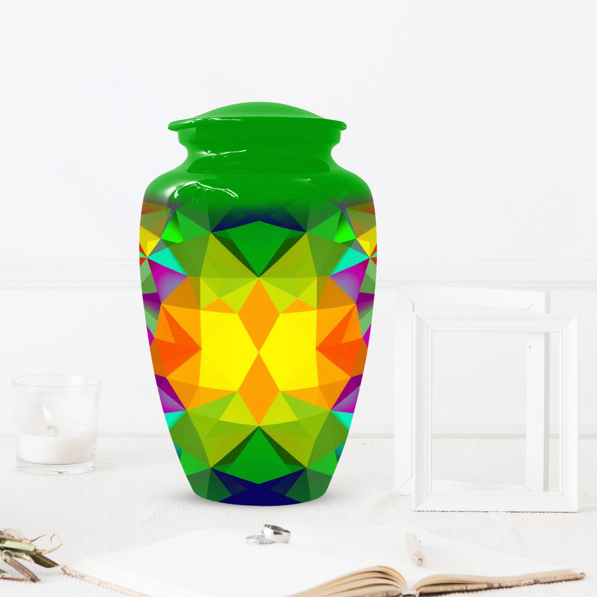 Geometric Rainbow Urn for Mom – Modern Abstract Cremation Urn for Ashes
