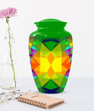 Geometric Rainbow Urn for Mom – Modern Abstract Cremation Urn for Ashes