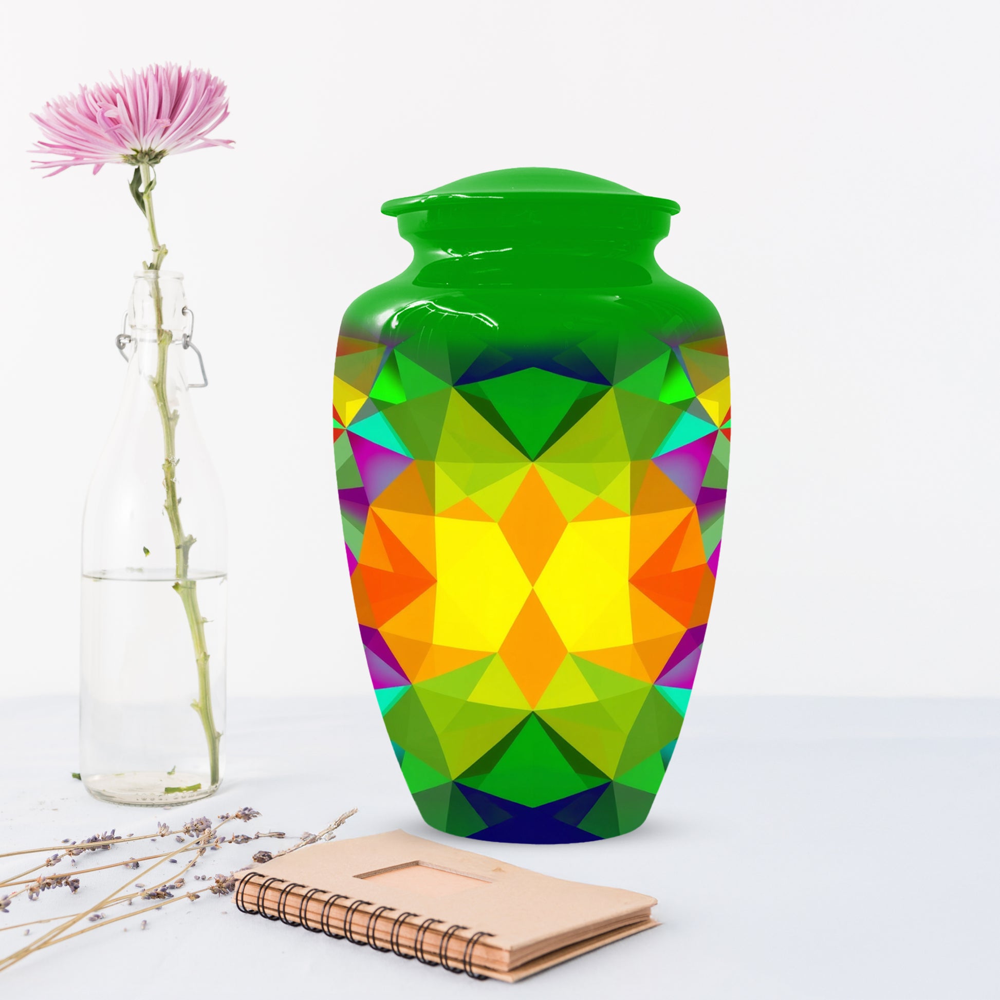 Geometric Rainbow Urn for Mom – Modern Abstract Cremation Urn for Ashes