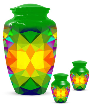 Geometric Rainbow Urn for Mom – Modern Abstract Cremation Urn for Ashes