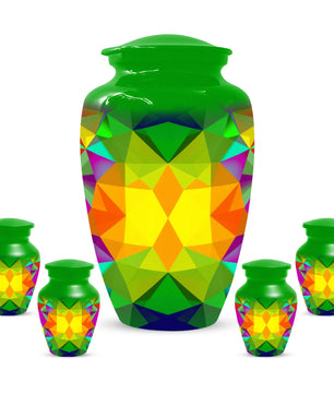 Geometric Rainbow Urn for Mom – Modern Abstract Cremation Urn for Ashes