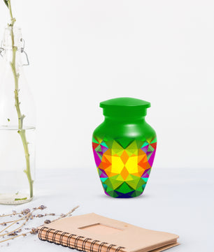 Geometric Rainbow Urn for Mom – Modern Abstract Cremation Urn for Ashes